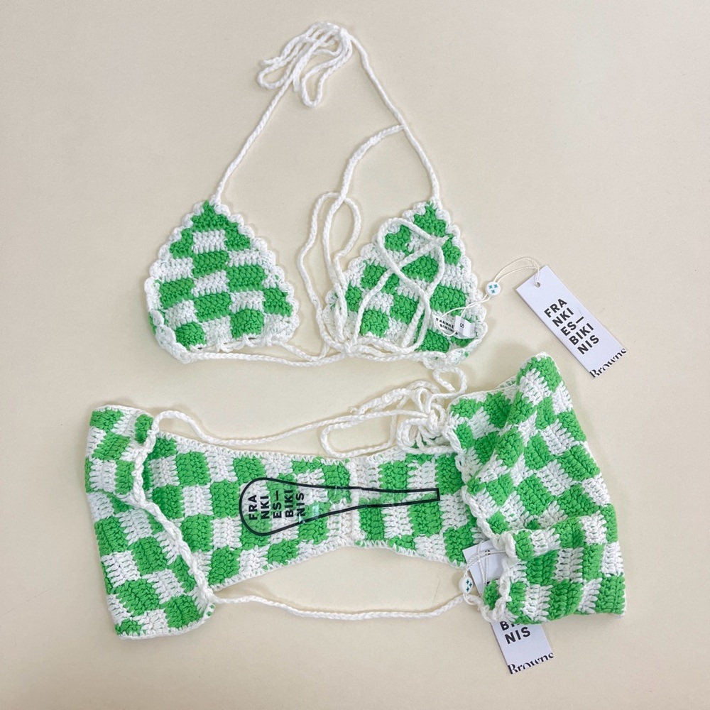 Frankie's Bikinis Green and White Check Crochet Bikini - Picture 7 of 9